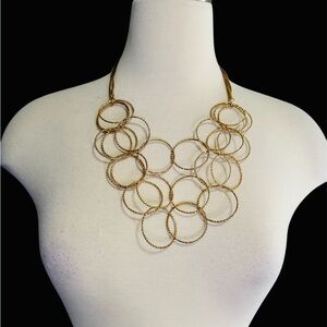 Gold-tone Necklace & Earrings set / 3-row circles chain /dangle pierced earrings
